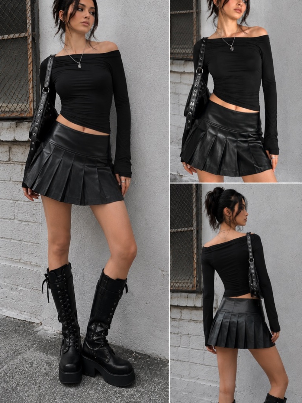 Urban Outfitters Black Faux Leather Pleated Mini Skirt Medium‎ Y2K
